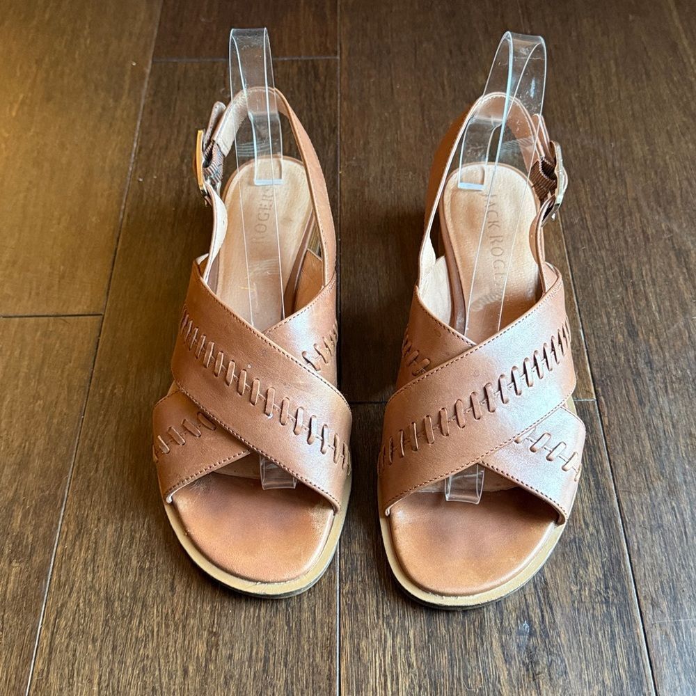 Jack Rogers Amelia City Sandal Leather Whipstitch Block Heel Slingback Women's 7 - Picture 3 of 10